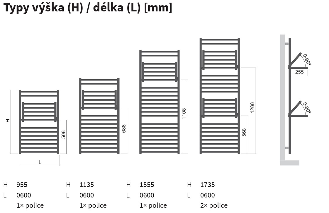 Koupelnový radiátor Flexi ISAN Melody technický výkres
